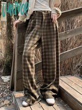 Lunivop Women’s Vintage Plaid Casual Thin Pants Street Chic Retro Style Young Girl Wide-Leg